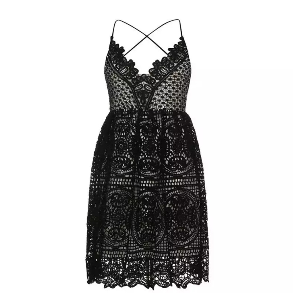1 Left! Black Crochet Lace Strappy Dress - Picture 4 of 8